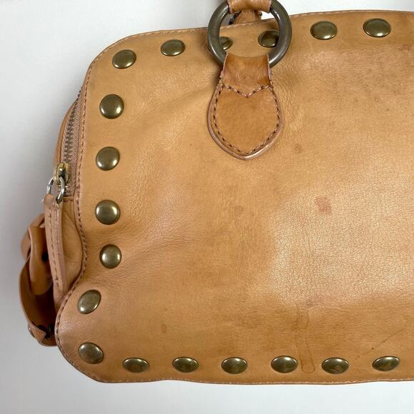 JCrew Leather Purse Brass Studs Shoulder Bag Y2K 2010s Indie Sleaze Double Zip - Picture 2 of 15